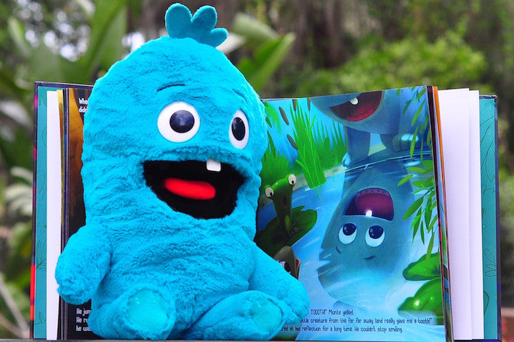 The toothless monster book and plush toy set. A special tooth fairy tradition that magically gains a tooth each time a child loses a tooth.